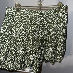 green and white mini skirt